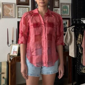 Rebecca Taylor Check Silk & Linen Organza Shirt